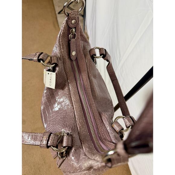 Coach Croc Embossed Leather Shoulder Bag Pink Lilac Size Large - Picture 5 of 9